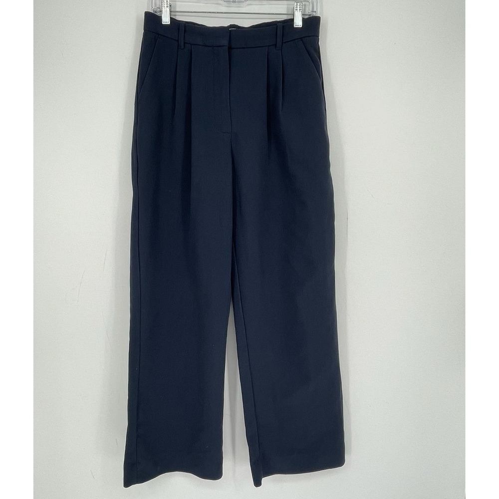 Abercrombie & Fitch Women's Navy Stretch Pleated Wide Leg Trousers Pants Size 30 - Picture 1 of 8